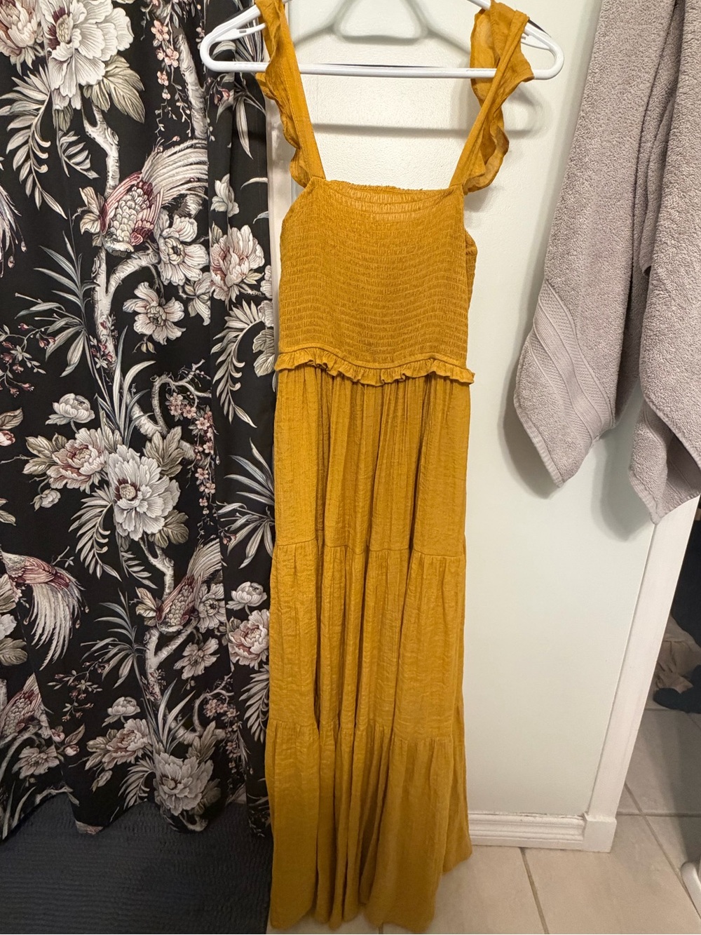 Nanette Lepore Mustard Ruffle-Shoulder Maxi Dress